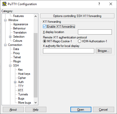 Putty SSH X11 Forwarding enabled
