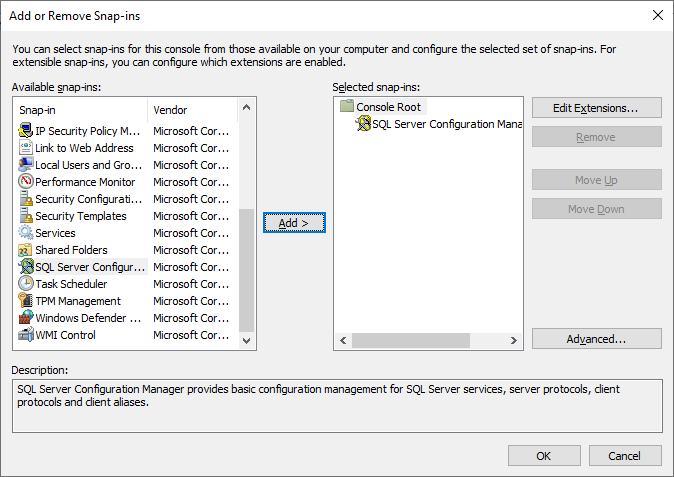 Add SQL Server Configuration Manager in MMC