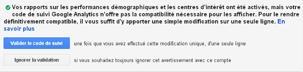 Google analytics validation du code de suivi des statistiques données démographiques et centres d’intérêt