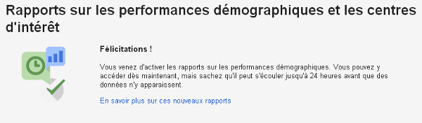 Google analytics confirmation activation des statistiques données démographiques et centres d’intérêt