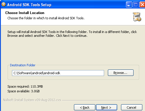 Android SDK Répertoire installation