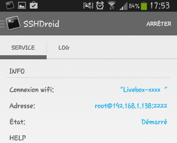 SSHDroid écran principal