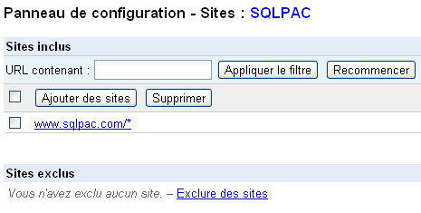 panneau configuration sites