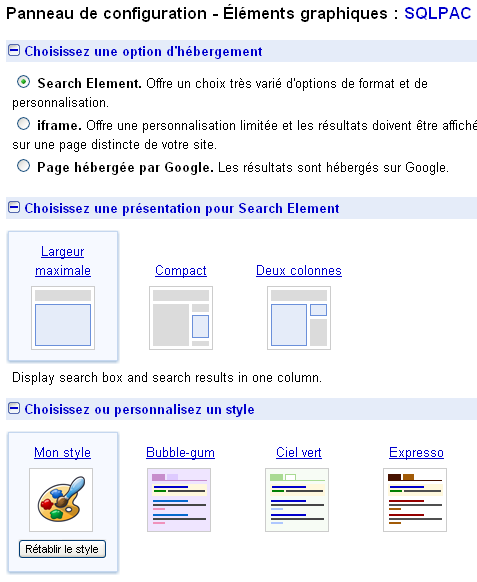 panneau configuration styles