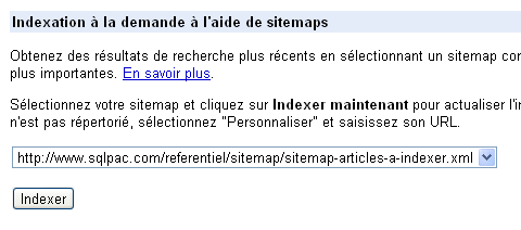 panneau configuration indexation avec sitemaps