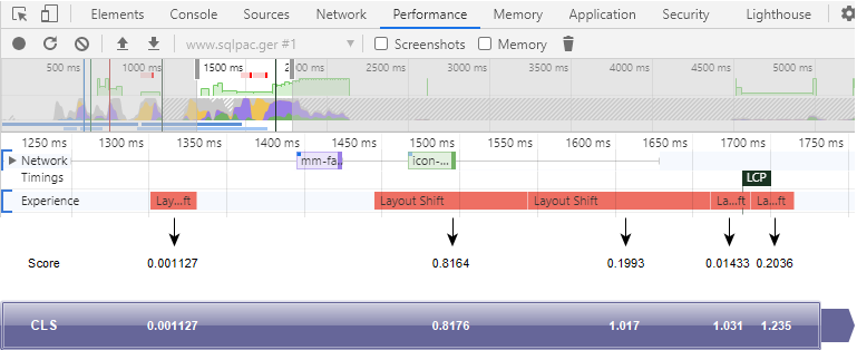 Chrome Dev Tools - Performance Tab - Experience - CLS