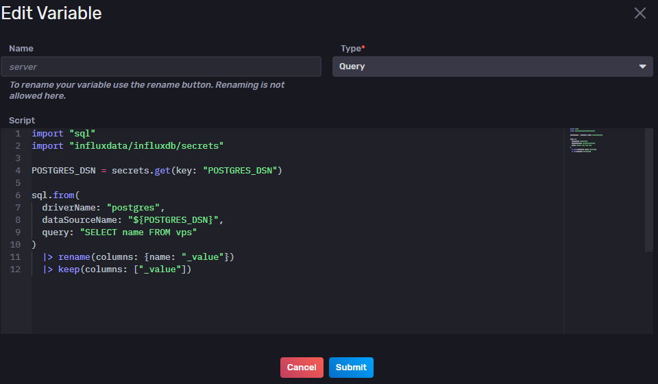 InfluxDB GUI - Edit variable
