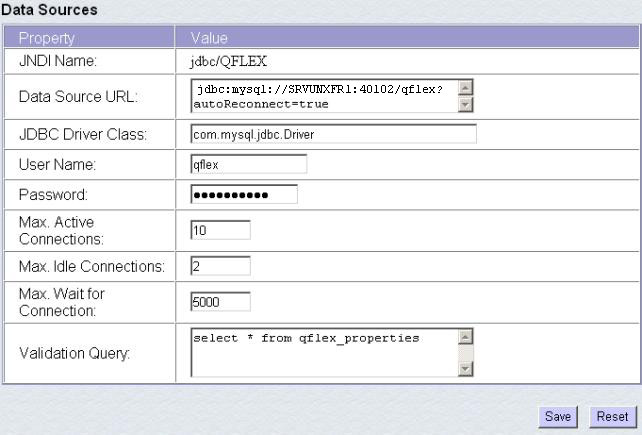 tomcat web werver administration data source qflex