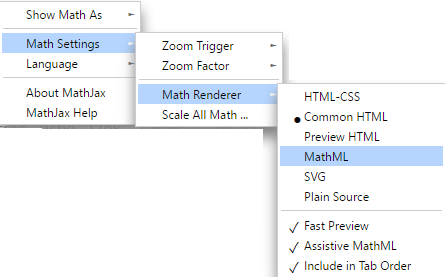 Menu MathJax - Math renderer