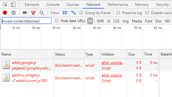 Outil de développement - Contenu bloqué, onglet Network