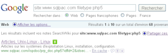 Google - Recherche des pages indexees