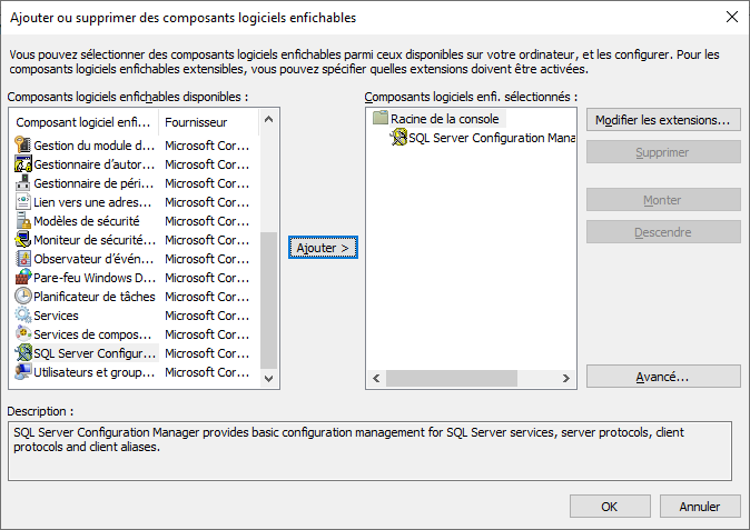 Ajout de SQL Server Configuration Manager dans MMC